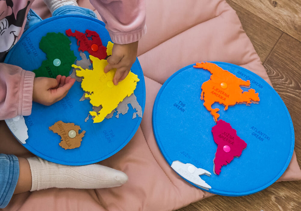 Kontinenti od filca Karta svijeta od filca za igru i učenje